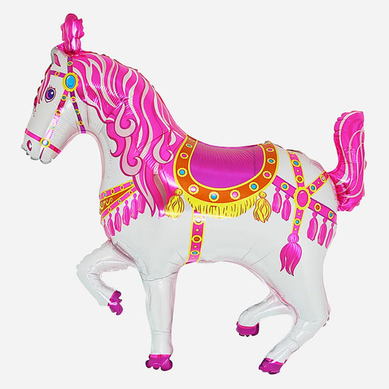 Anniversaire cirque : ballon cheval de cirque rose compatible hélium