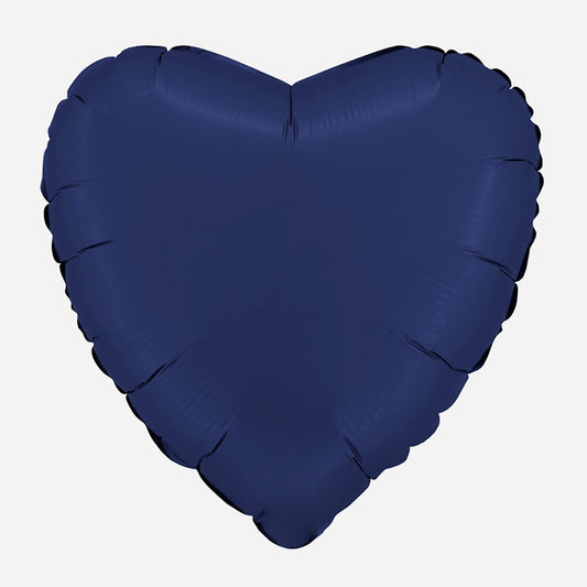 Ballon mylar coeur bleu marine satin : deco mariage bord de mer