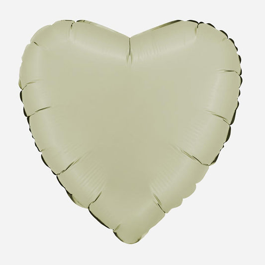 Ballon helium coeur olive satin : decoration mariage sauge