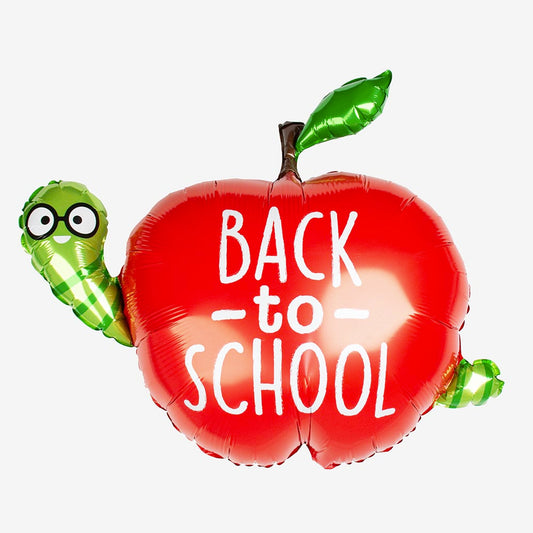 Regreso a la escuela: globo de manzana roja con la inscripción "regreso a la escuela"