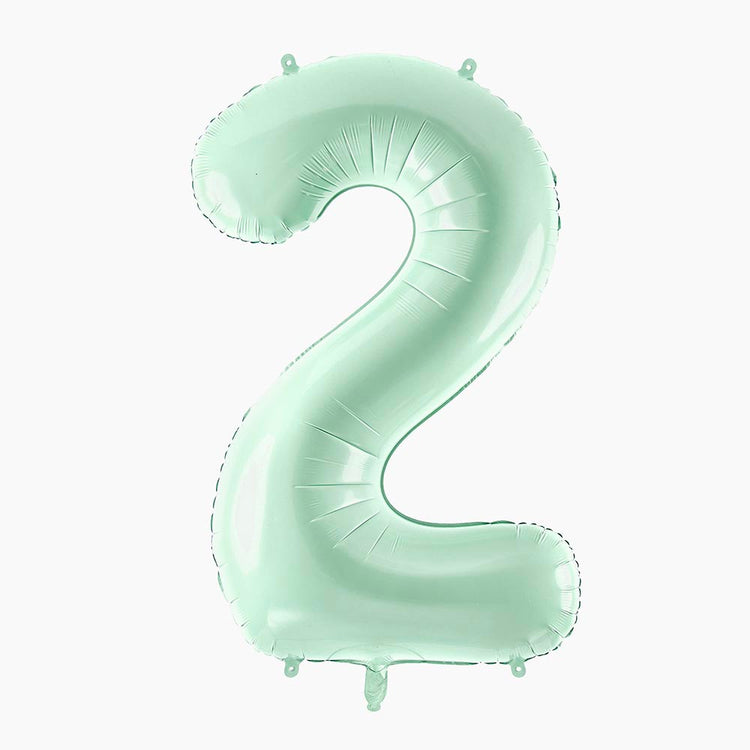 Ballon géant chiffre 2 vert menthe parfait pour déco d'anniversaire