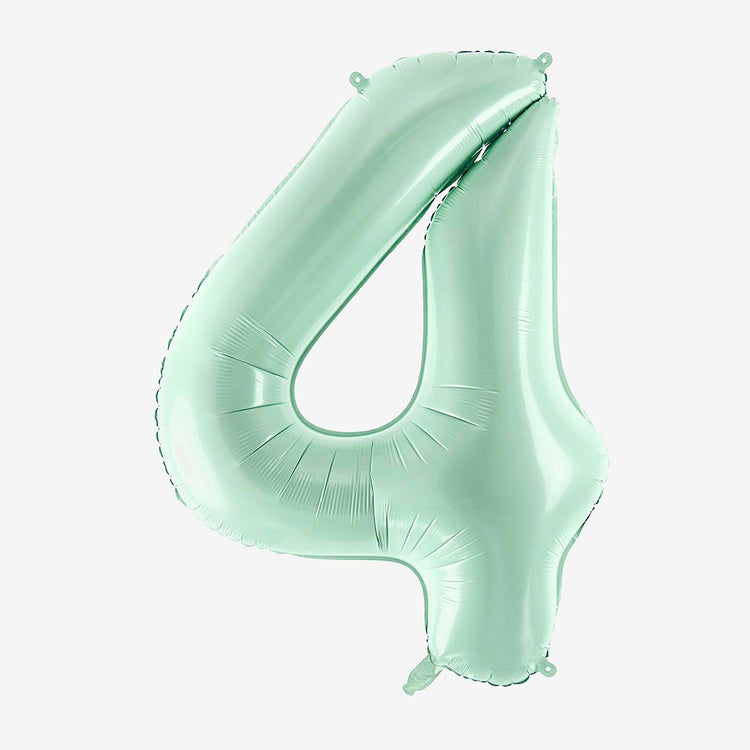 Ballon géant chiffre 4 vert menthe parfait pour anniversaire enfant