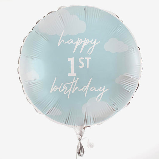 Ballon Happy 1st Birthday bleu : decor gateau anniversaire 1 an