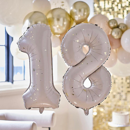 Ballons chiffres hélium 18 ans beige et doré : deco anniversaire
