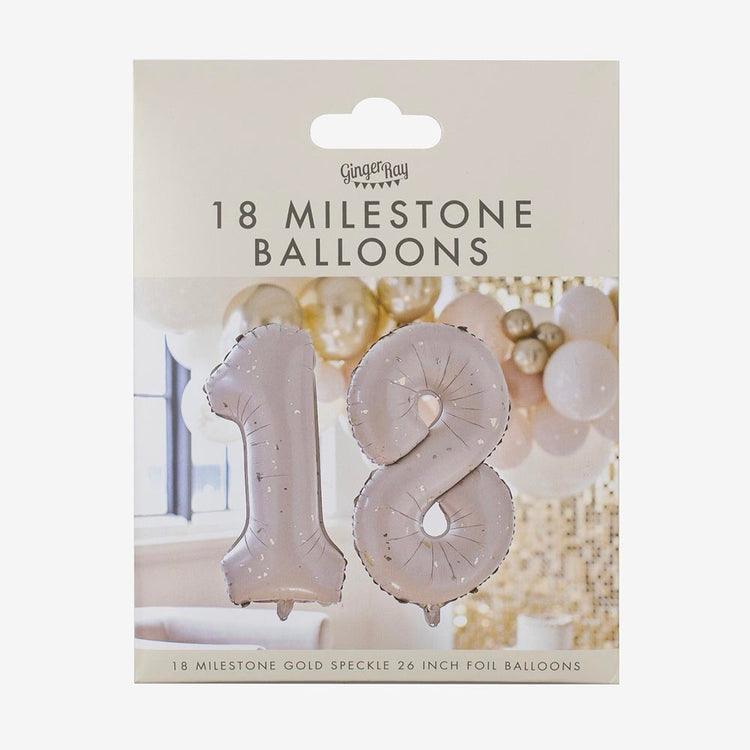 Ballons chiffres hélium 18 ans beige et doré : decoration fete