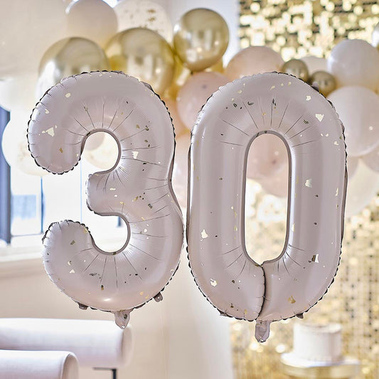 Ballons chiffres hélium beige et doré : deco anniversaire 30 ans