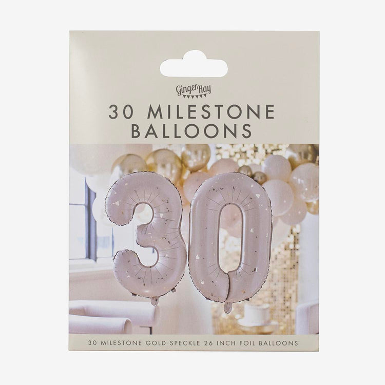 Ballons chiffre helium 30 ans beige et doré : deco anniversaire adulte