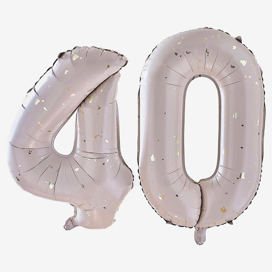 Ballons chiffres hélium 40 ans beige et doré : anniversaire 40 ans