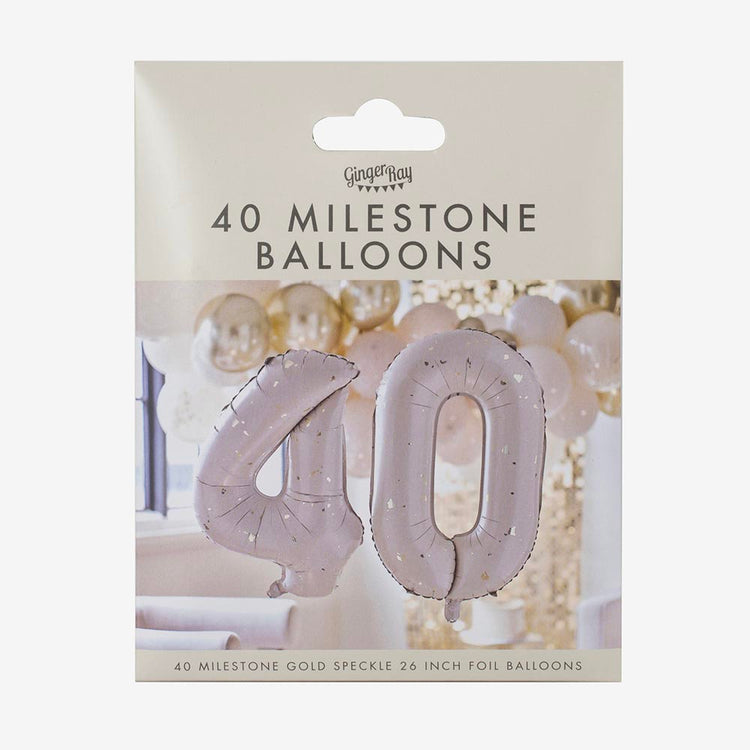 Ballons chiffres hélium 40 ans beige et doré : accessoire photobooth