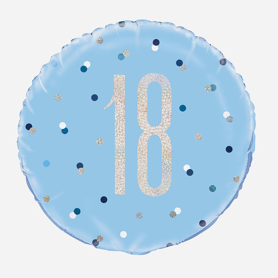 Ballon hélium 18 bleu holographique : deco anniversaire 18 ans