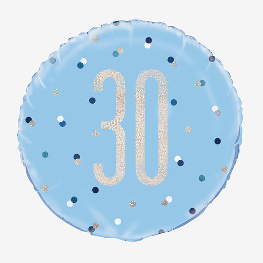 Palloncino ad elio blu olografico 30: decorazione per il 30° compleanno
