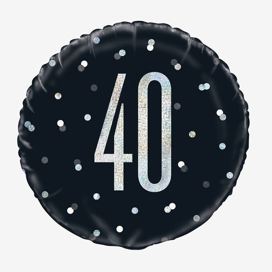 Ballon mylar 40 noir holographique  : decor anniversaire 40 ans