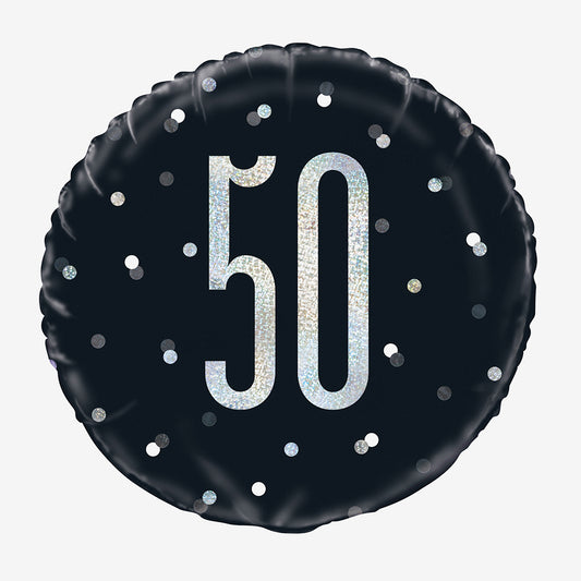 Holographic black 50 mylar balloon: 50th birthday decoration