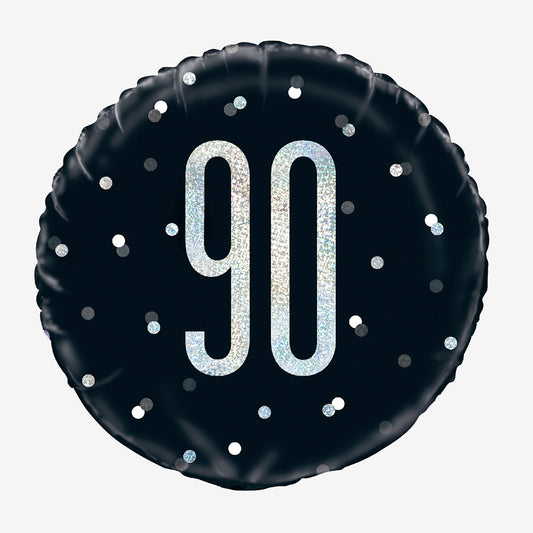 Holographic black 90th birthday mylar balloon for party balloon decor