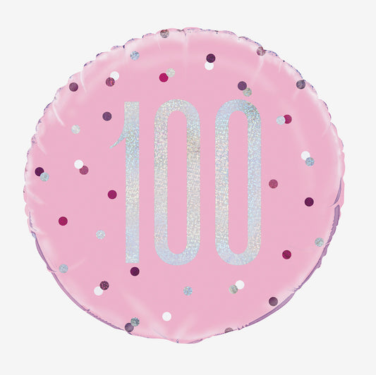 Globo de helio 100 holográfico rosa: decoración cumpleaños adulto