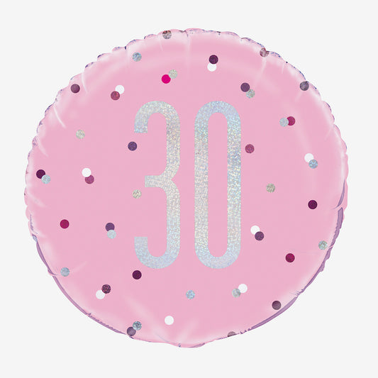 Palloncino ad elio 30 rosa olografico: decoro 30° compleanno