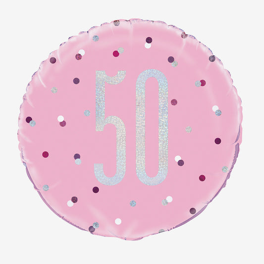 Globo de helio rosa holográfico del 50 aniversario para decoración de globos de fiesta
