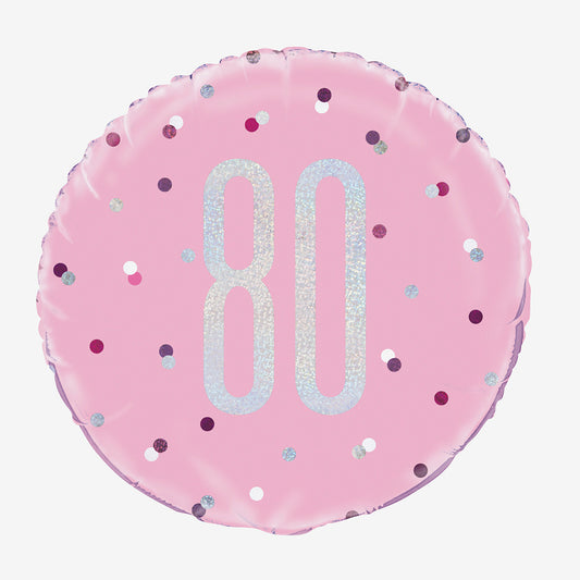 80 pink holographic helium balloon: 80th birthday decoration