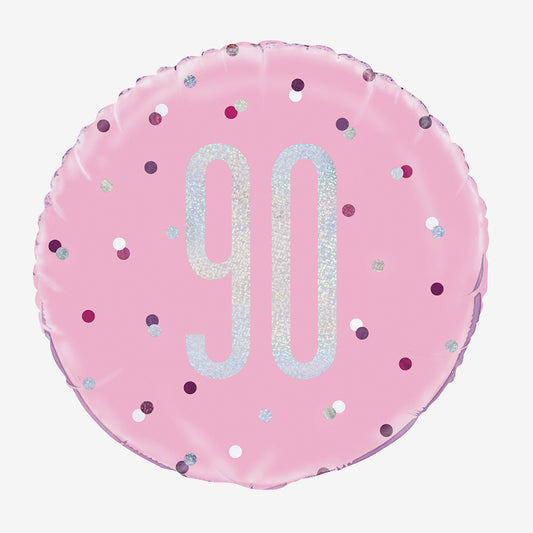 Holographic pink 90th anniversary helium balloon for party balloon decor