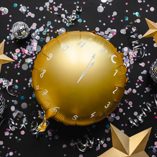 Décoration du Nouvel an : ballon en aluminium horloge doré