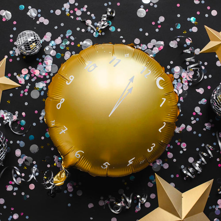 Décoration du Nouvel an : ballon en aluminium horloge doré