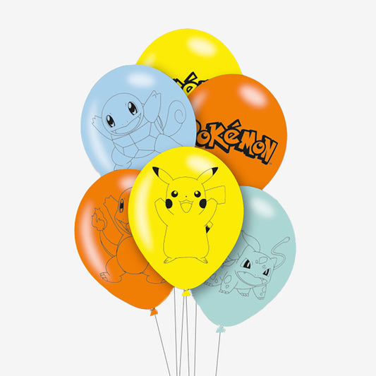  6 ballons de baudruche pokemon multicolores : deco anniversaire
