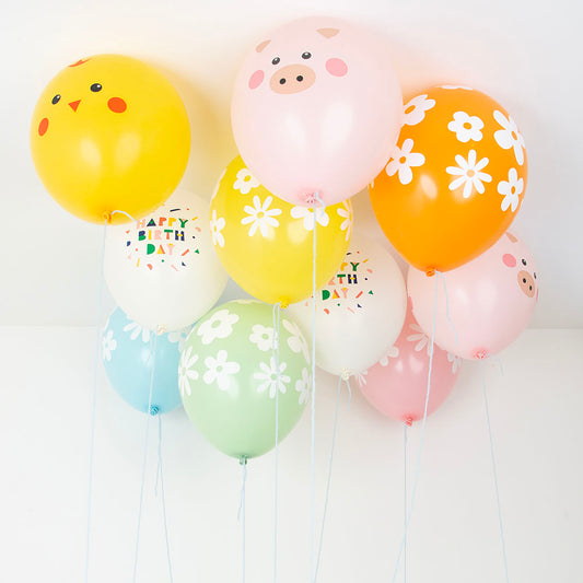 5 ballons de baudruche printemps : paques et animaux de la ferme