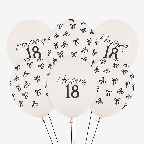 6 ballons baudruches 18 ans age et motif noeud noir tendance