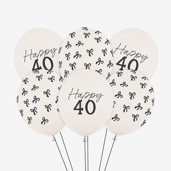 6 ballons baudruches 40 ans age et motif noeud noir cool et chic