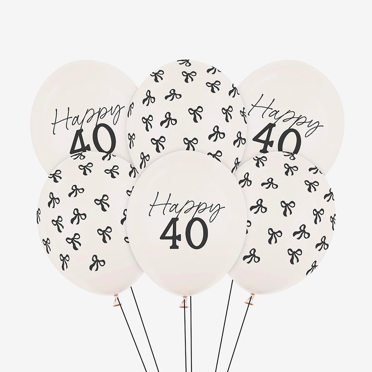 6 ballons baudruches 40 ans age et motif noeud noir cool et chic