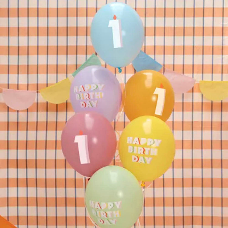 ballons Happy Birthday anniversaire 1 an pastel
