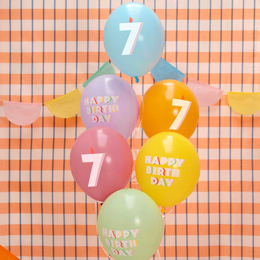 ballons happy birthday chiffre age sept ans bougie multicolore pour grappe de ballons helium facile