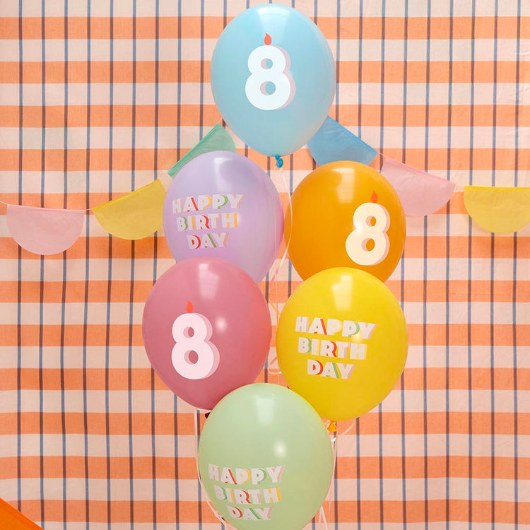 ballons happy birthday chiffre age huit ans pour grappe de ballons helium ou arche ballons décoration facile