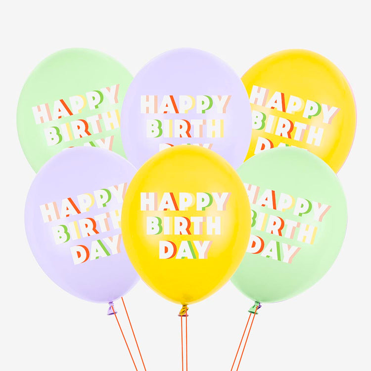6 ballons de baudruche happy birthday multicolore pour décoration grappe ballon anniversaire helium