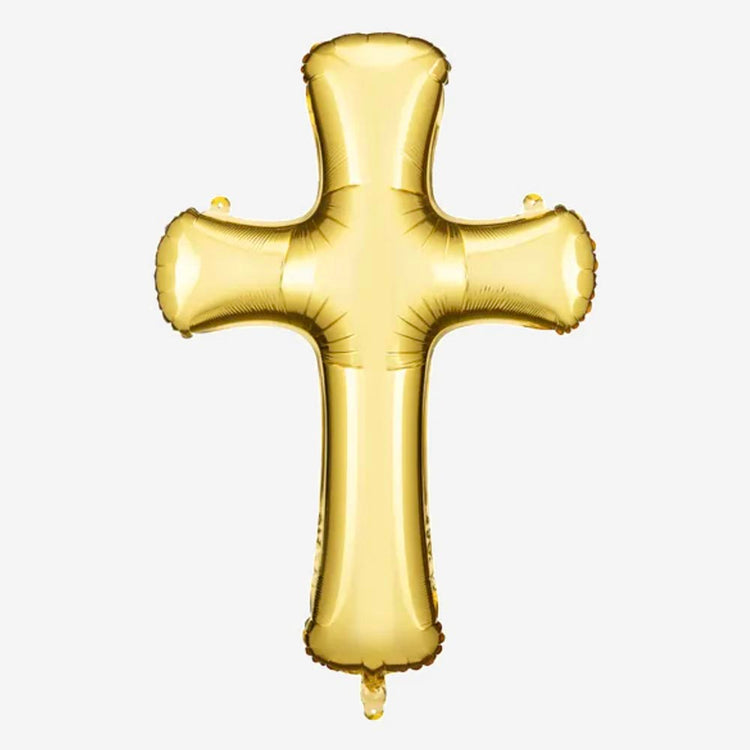 Ballon helium croix dorée : decoration bapteme et communion