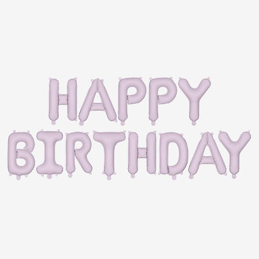 Ballon Happy Birthday mauve clair mat parfait pour déco d'anniversaire