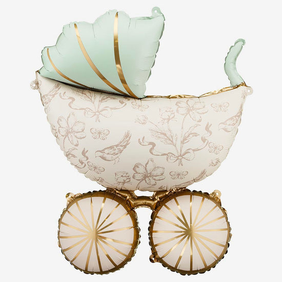 ballon landeau décoration baby shower mint et doré
