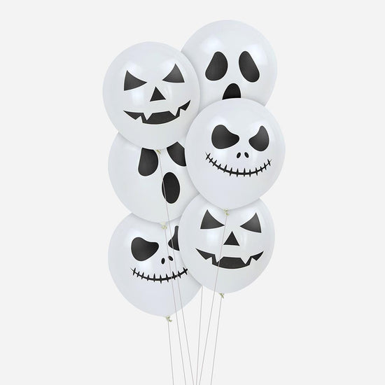 6 ballons de baudruche fantômes visage pour deco Halloween