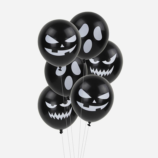 6 palloncini fantasma con facce nere: decorazione di Halloween