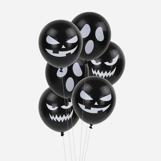 6 ballons de baudruche fantome visages noir : deco Halloween