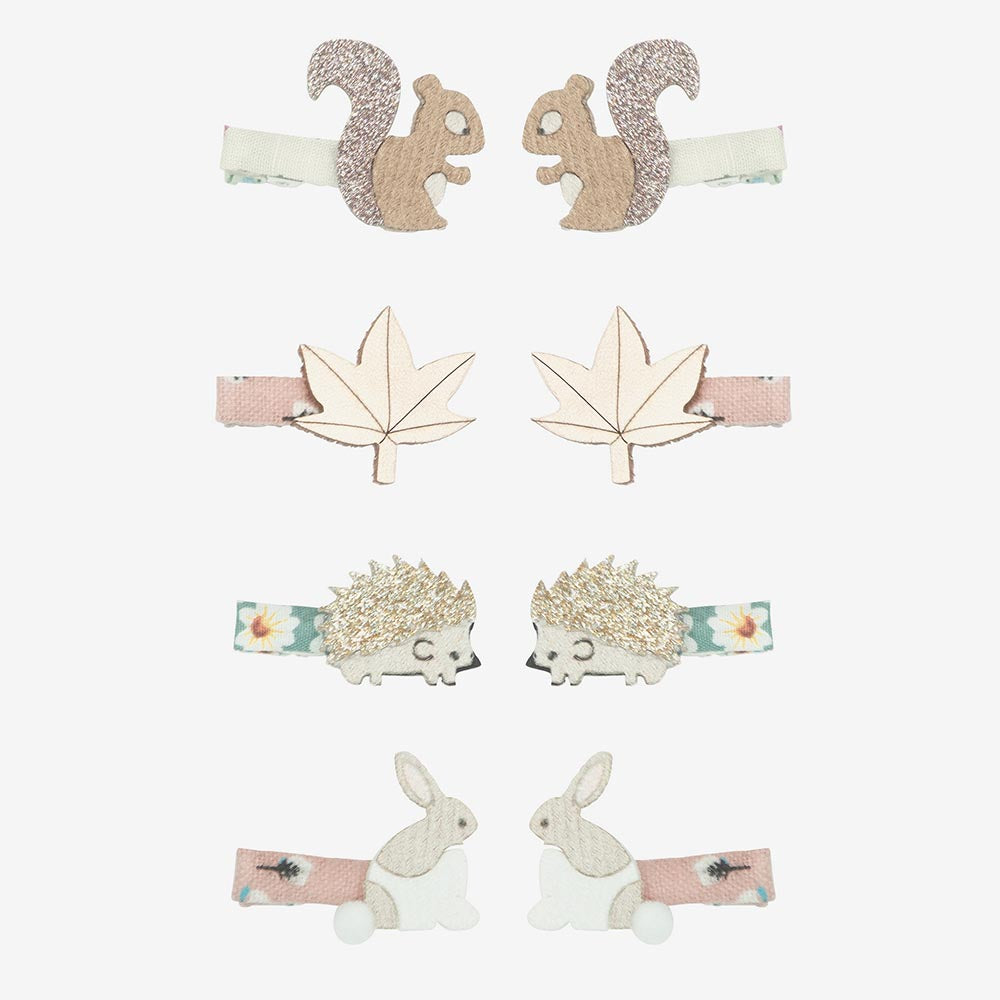 8 barrettes animaux des bois : accessoires cheveux pour cadeau fille