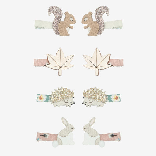 8 barrettes animaux des bois : accessoires cheveux pour cadeau fille