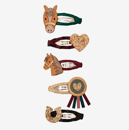 5 barrettes équitations glitter cadeaux à glisser dans une pochette surprise thème cheval