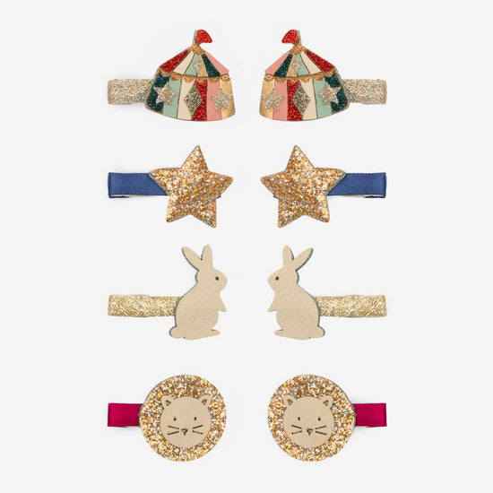 8 barrettes cirque cadeaux à glisser dans une pochette surprise