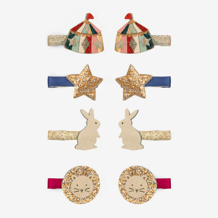 8 barrettes cirque cadeaux à glisser dans une pochette surprise