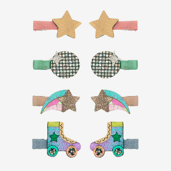 8 barrettes disco cadeaux à glisser dans une pochette surprise