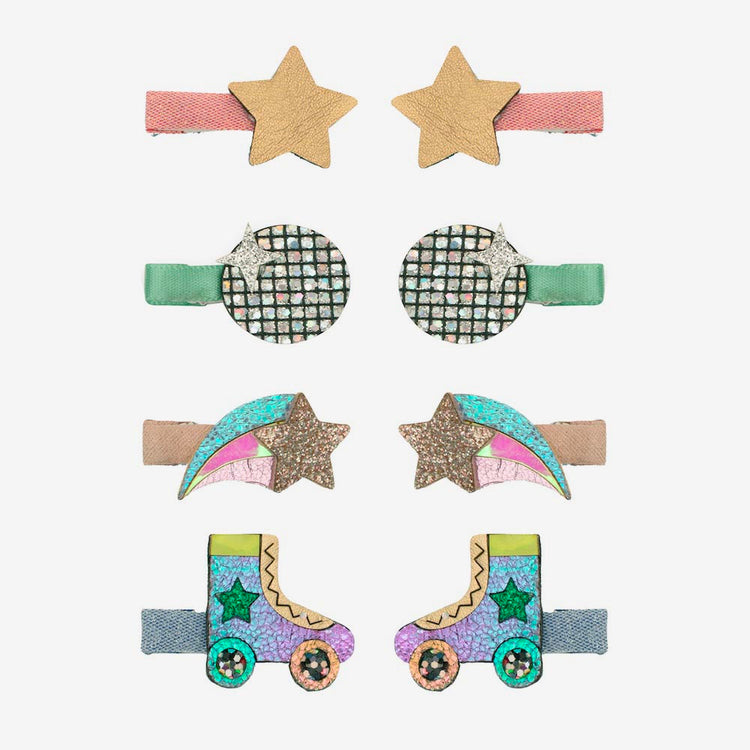 8 barrettes disco cadeaux à glisser dans une pochette surprise