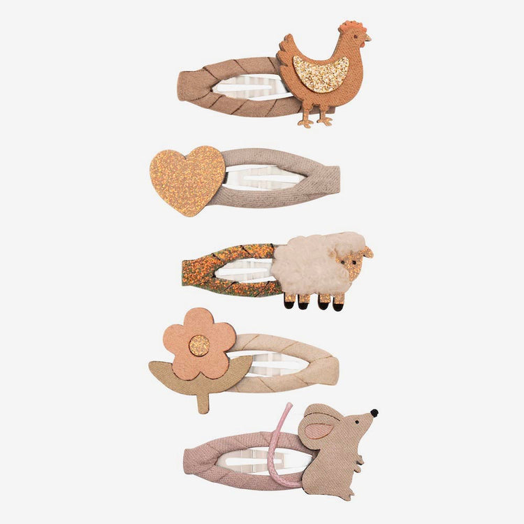 5 petites barrettes cadeaux à petits prix pour filles pour anniversaire thème animaux de la ferme