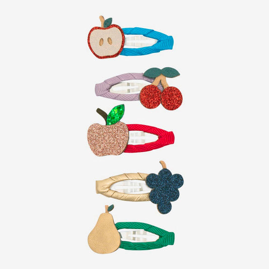 5 barrettes fruits automnaux glitter cadeaux à glisser dans une pochette surprise
