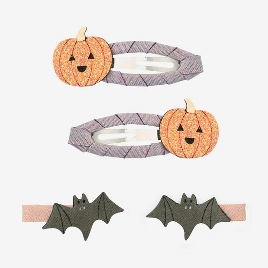 barrettes halloween citrouille et chauves souris cadeaux un bonbon ou un sort